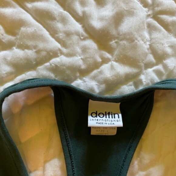 Dolfin green racer-back top w/built in bra, L, circa 90s, never worn - Picture 3 of 4